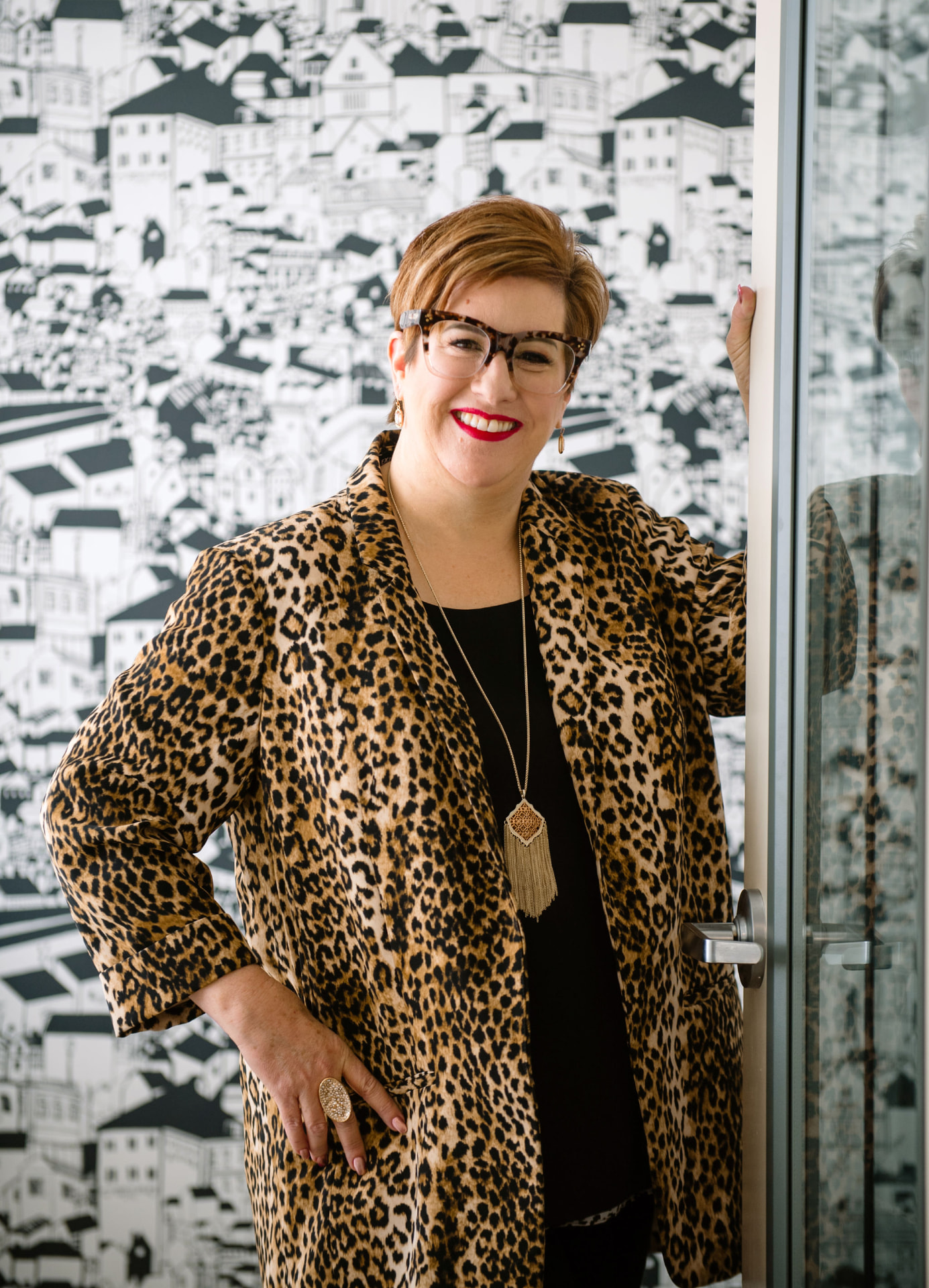Heather Lutze in her signature leopard-print blazer